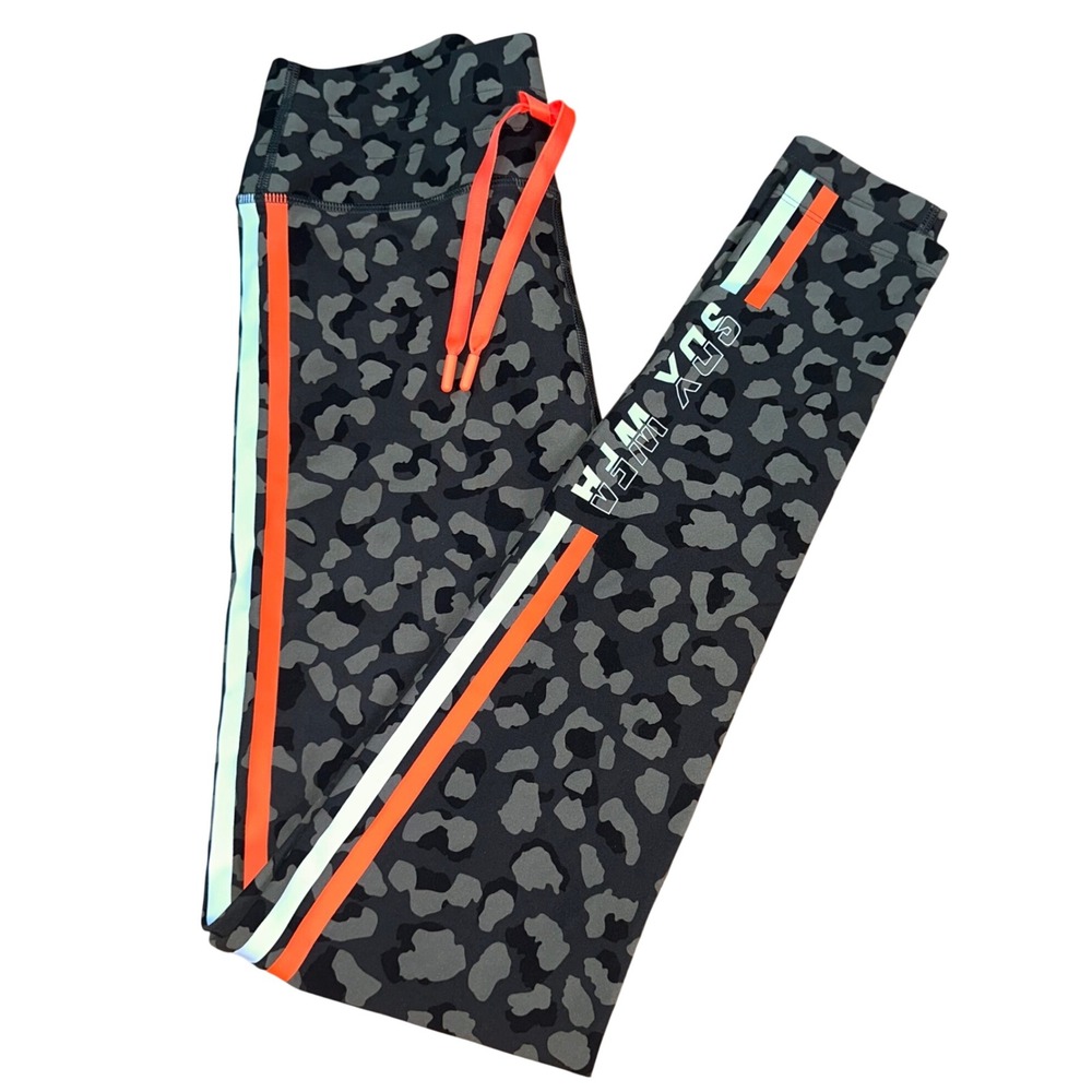 White Fox x Sarah's Day SDX WFA Racer Leggings Grey Leopard High Rise Women XS